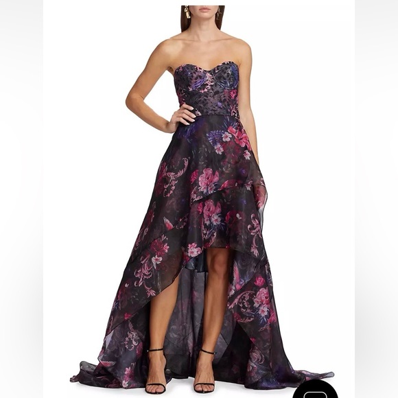 MARCHESA FLORAL STRAPLESS HIGH LOW GOWN - Picture 3 of 6